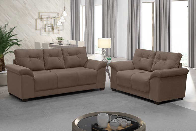 Sofá 2 e 3 Lugares Dubai Suede Cores Diversas Cor:Cappuccino