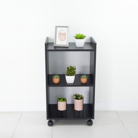 Armário Organizador Móvel Multiuso Preto com Rodinhas 40cm