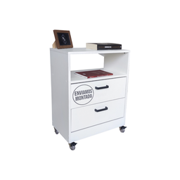 Mesa de Cabeceira Branca 50cm 2 Gavetas Mdf Quarto Gaveteiro Puxador Arquivo-com Rodinhas (montado) - 1