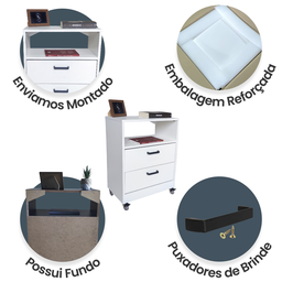 Mesa de Cabeceira Branca 50cm 2 Gavetas Mdf Quarto Gaveteiro Puxador Arquivo-com Rodinhas (montado) - 4
