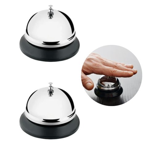 Kit 2 Sino de Mesa Campainha de Mão Recepção Balcão Hotel em Metal P/ Atendimento Idosos Comércios