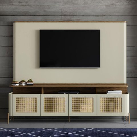 Rack com Painel Porta Sextava 180cm Pés em Metal 100% Mdf Cor:louro e Luna com Dourado
