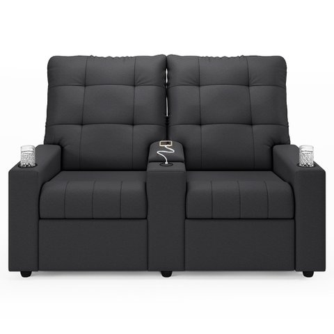 Poltrona de Cinema Reclinável 2 Lugares Baú Usb Mallie Fh9 Veludo Cinza - Mpozenato