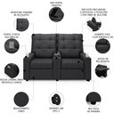 Ver imagem 3 de Poltrona de Cinema Reclinável 2 Lugares Baú Usb Mallie Fh9 Veludo Cinza - Mpozenato