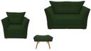 Ver imagem 1 de Kit Namoradeira + 1 Poltrona Decorativa Isis + 1 Puff Retangular Suede Verde Pés Madeira Ms Decor