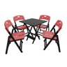 Conjunto De Mesa Dobravel 70X70 Com 4 Cadeiras Preto Polipropileno Vermelho - 1