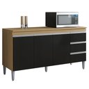 Ver imagem 1 de Balcão de Cozinha com Tampo 160cm 3 Gavetas Andréia Amêndoa/preto - Ajl Móveis