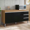 Ver imagem 2 de Balcão de Cozinha com Tampo 160cm 3 Gavetas Andréia Amêndoa/preto - Ajl Móveis