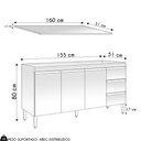 Ver imagem 4 de Balcão de Cozinha com Tampo 160cm 3 Gavetas Andréia Amêndoa/preto - Ajl Móveis