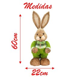 Casal de Coelhos Páscoa Enfeite de Palha Coelhinhos Coloridos 60cm - 4