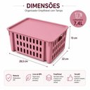 Ver imagem 6 de Kit 5 Cestos Organizadores Rosa 7,4L Empilhaveis com Tampa Porta Alimentos Armario Prateleira