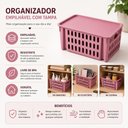 Ver imagem 5 de Kit 5 Cestos Organizadores Rosa 7,4L Empilhaveis com Tampa Porta Alimentos Armario Prateleira