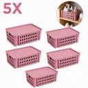 Ver imagem 1 de Kit 5 Cestos Organizadores Rosa 7,4L Empilhaveis com Tampa Porta Alimentos Armario Prateleira
