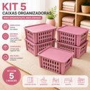 Ver imagem 2 de Kit 5 Cestos Organizadores Rosa 7,4L Empilhaveis com Tampa Porta Alimentos Armario Prateleira
