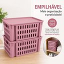 Ver imagem 4 de Kit 5 Cestos Organizadores Rosa 7,4L Empilhaveis com Tampa Porta Alimentos Armario Prateleira