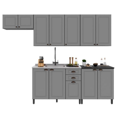 Cozinha Modulada Firenze 5 Peças com Balcão 120cm Chumbo/titânio sem Tampo - Indékes