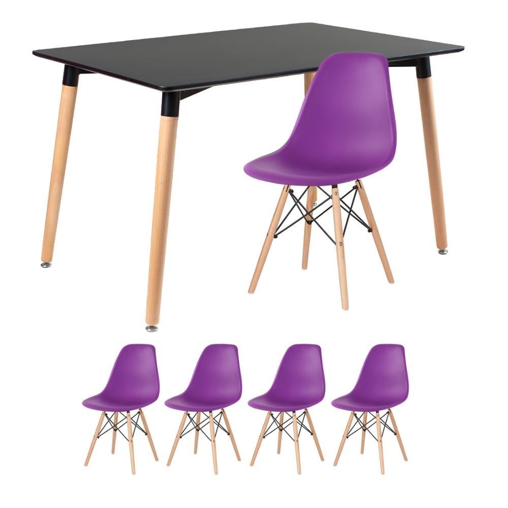 KIT - Mesa de jantar retangular Eames 80 x 120 cm preto + 4 cadeiras Eiffel DSW Roxo