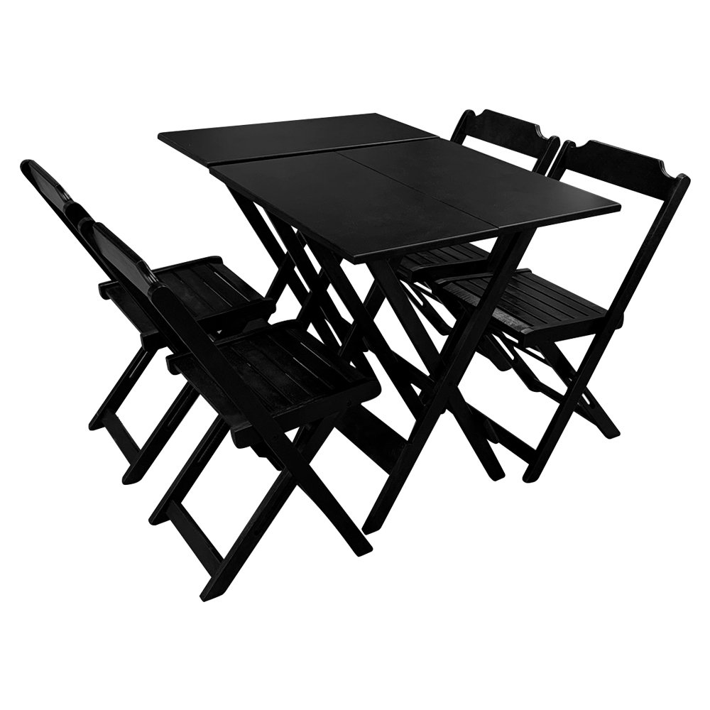 Jogo de Mesa 70x70 com 4 Cadeiras e Mesa Aparador para Area Gourmet - Preto