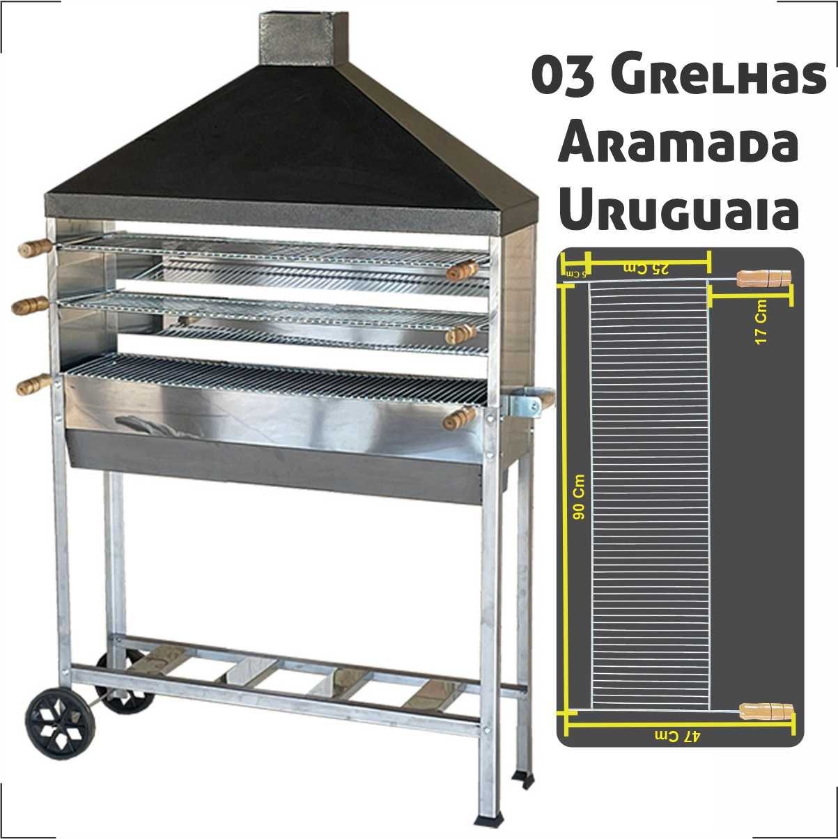 Churrasqueira Para Espetinho Carrinho Inox Para Vender Espetinhos 95x25 Com 03 Grelhas Aramada Urugu - 4