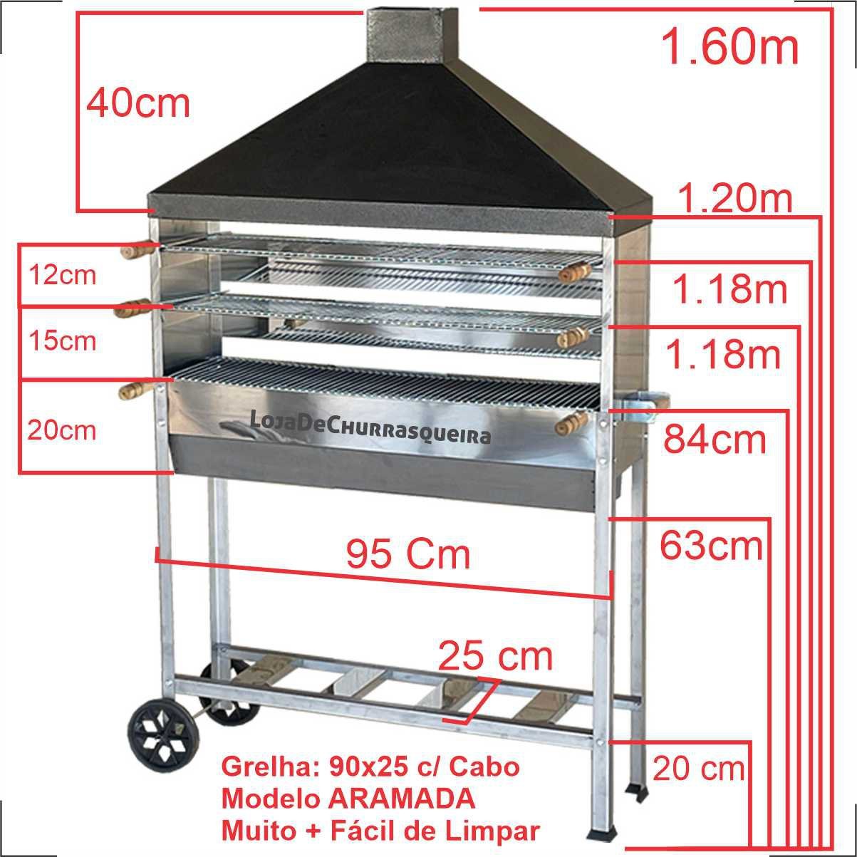 Churrasqueira Para Espetinho Carrinho Inox Para Vender Espetinhos 95x25 Com 03 Grelhas Aramada Urugu - 5