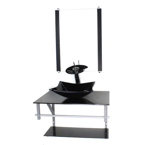 GABINETE DE VIDRO PARA BANHEIRO 60CM AC CUBA QUADRADA PRETO FULL