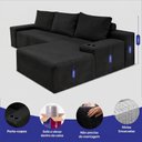 Ver imagem 3 de Sofá Evo 2,70m Molas Ensacadas com Chaise Lounge Direita Velourê Preto Cama Inbox