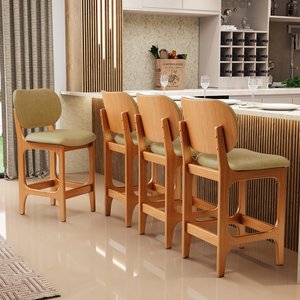 Kit 02 Banquetas Baixa Bar Cozinha e Sala de Jantar Fixa Betta L02 Imbuia Couríssimo Casco Fendi - L