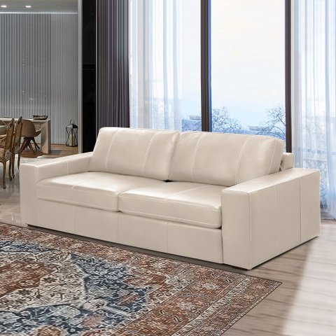 Sofá Decorativo Agatha 2 Lugares Sala de Estar 150cm Pés em Madeira Couro Bege G88 - Gran Belo
