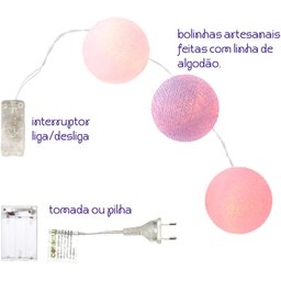 Bolinhas de Luz Cormilu Led, À Pilha, 20 Bolas, 2.8m, (rosa e Lilás) - 4