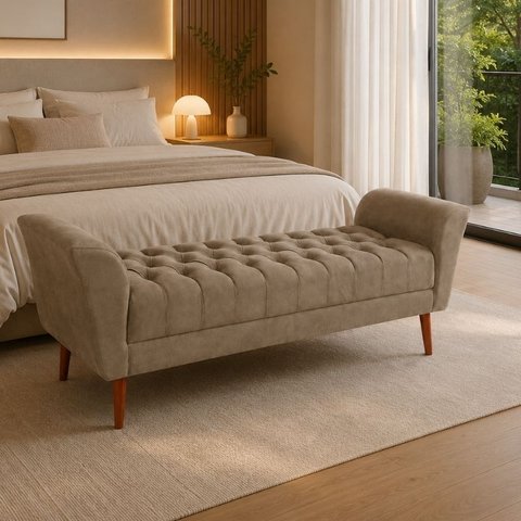 Recamier Decorativo 150 cm Beira de Cama Casal Estofada na Cor Capuccino