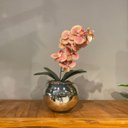 Ver imagem 2 de Orquídea Rosa Artificial Arranjo no Vaso Espelhado Flores Permanentes