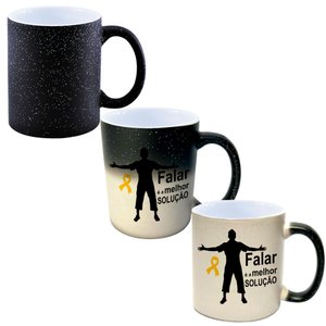 Caneca Mágica Glitter Muda de Cor Y2 Setembro Amarelo Falar Melhor Solução Frase