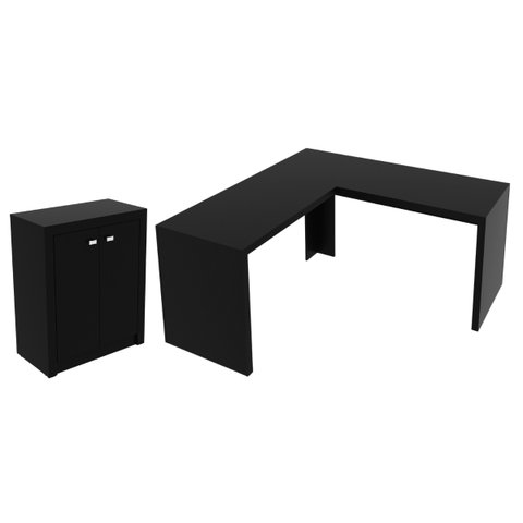 Conjunto para Escritório Preto Mesa e Balcão Tecnomobili