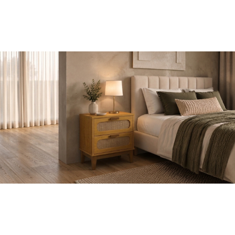 Mesa de Cabeceira Moderna de 2 Gavetas Santorini 45cm Nature