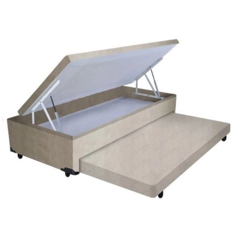 Cama Box Baú Solteiro com Auxiliar Espuma Suede Bege 56x88x188
