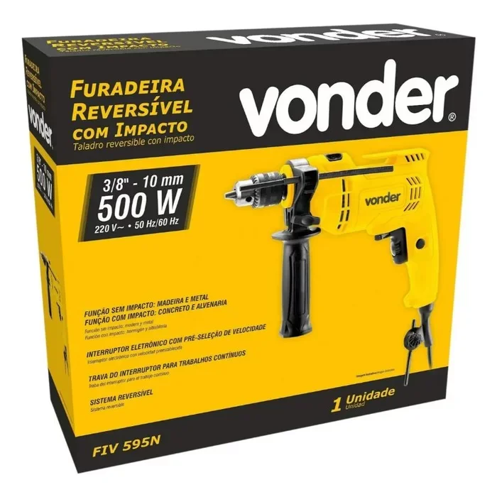 Furadeira Martelete Elétrica Reversível 10mm Vonder Fiv 595n 500 Watts 220 Volts. - 2