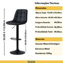 Ver imagem 3 de Banqueta Alta Elegance Estofada com Base Giratória e Regulagem de Altura - Preto