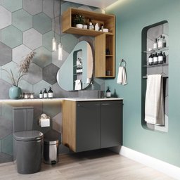 Conjunto para Banheiro Kappesberg Suprema 3 Peças Freijó/preto Fosco 80cm - 1