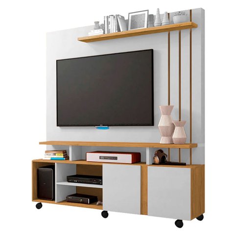 Estante Home para TV 55 Polegadas 100% MDP Valência Off White/Nature - Permóbili