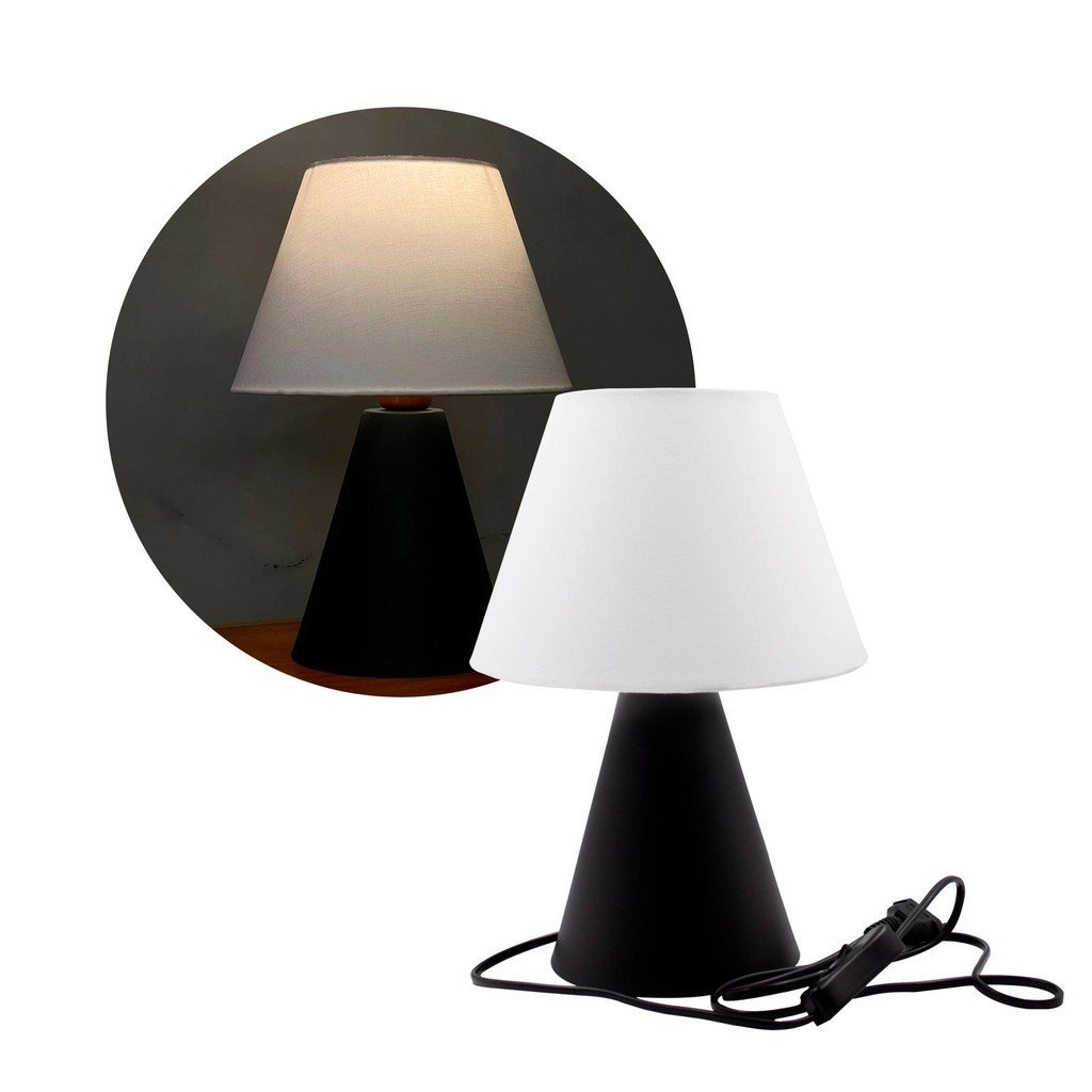 Abajur Luminária Cone Preto Cobre de Mesa com Cúpula Branco - Bivolt e ...