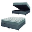 Ver imagem 1 de Cama Box Baú Casal Queen Colchão Molas Ensacadas Ômega 158x198x73cm Cinza / Branco Hellen