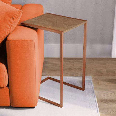 Mesa Lateral Industrial Steel Cobre E Imbuia - Cor: Marrom
