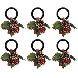 Kit 6 Argolas Decoradas Porta Guardanapo Natalino Pinhas e Berries - Magizi - 1