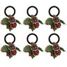 Kit 6 Argolas Decoradas Porta Guardanapo Natalino Pinhas e Berries - Magizi - 1