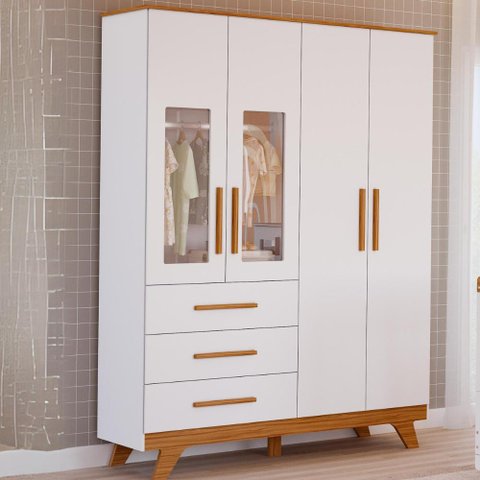 Guarda Roupa Retrô 4 Portas 100% Mdf Faura