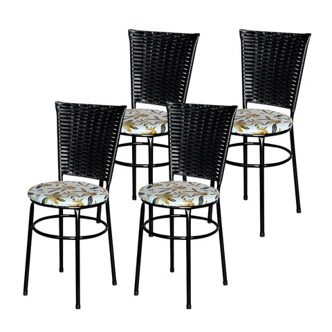 4 Cadeiras Preta para Mesa Hawai Preta Assento Floral:floral Orquídea