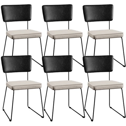 Kit 06 Cadeiras Decorativas Estofada Sala Jantar Allana L02 Couríssimo Preto Linho Cru - Lyam