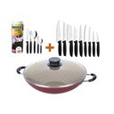 Ver imagem 1 de KIT - Panela WOK 6L 36 cm Vermelho + 1 Faqueiro 30pç + 1 Conjunto Facas 9pç - Tramontina