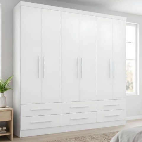 Guarda-Roupa Casal 6 Portas 6 Gavetas Majestic Branco