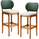 Ver imagem 1 de Kit 2 Banquetas Alta Bar Cozinha Sala Jantar Betta L02 Imbuia Facto Verde Linho Cru - Lyam Decor